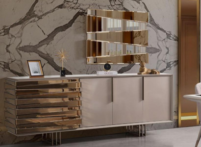 Sideboard Sideboard Chest of drawers Wood Wardrobe Beige Gold Luxury Living room
